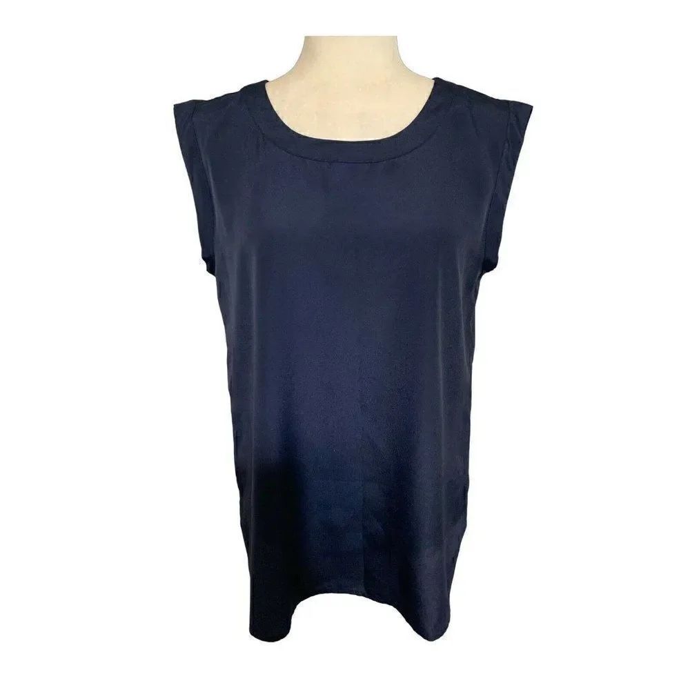j crew womens solid navy blue Crew Neck tank top Blouse small